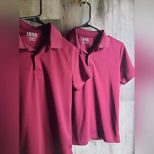 Boys 10/12 IZOD Burgundy Polo Shirt Uniform LOT OF 2